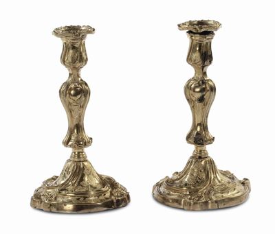 Coppia di Candelieri in Bronzo Dorato, XIX Secolo