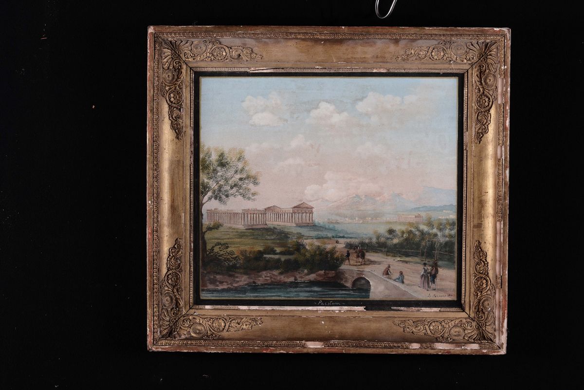 Artista del XIX Secolovedute di Pompei e Paestum