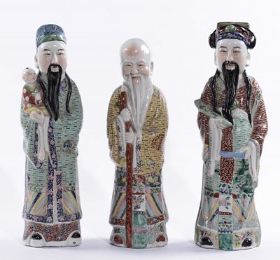 Tre Figure in Porcellana Raffiguranti Saggi Cinesi