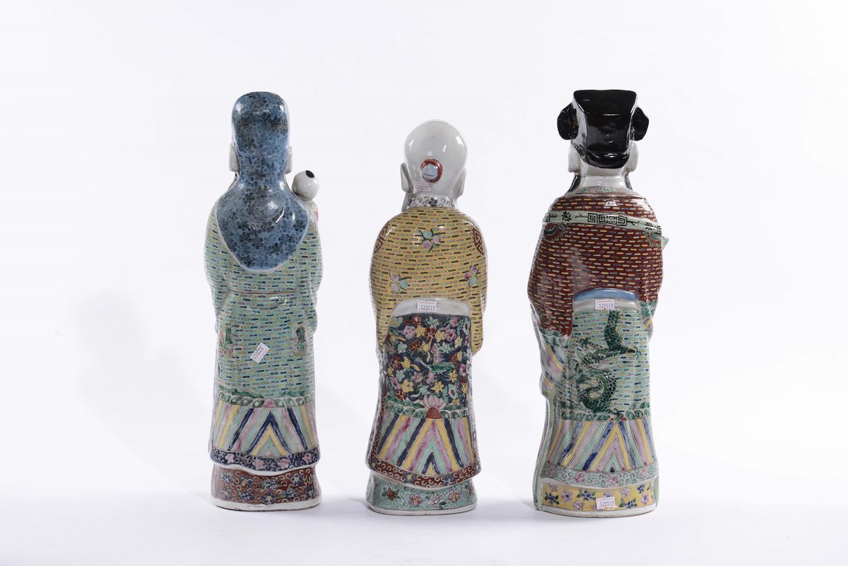 Tre Figure in Porcellana Raffiguranti Saggi Cinesi