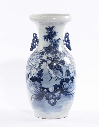Vaso in Porcellana a Decoro Bianco e Blu