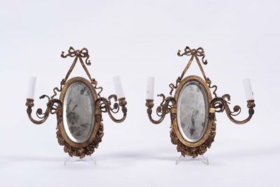 Coppia di Piccole Appliques in Bronzo Dorato, XIX Secolo
