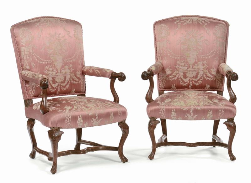 Coppia di poltrone in noce, Venezia XVIII secolo  - Asta Bartolozzi, Antiquari dal 1887 - Cambi Casa d'Aste