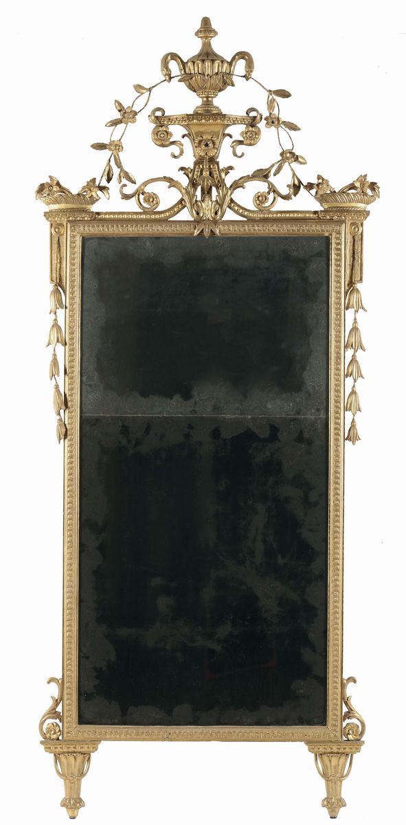 Specchiera in legno intagliato e dorato, Toscana ultimo quarto XVIII secolo  - Asta Bartolozzi, Antiquari dal 1887 - Cambi Casa d'Aste