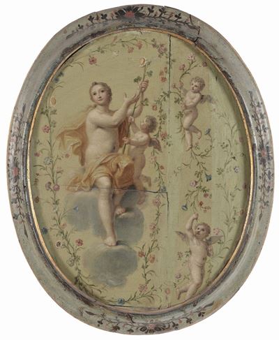 Scuola Neoclassicafigure Mitologiche, Fiori e Putti