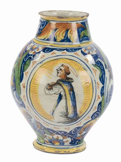 Vaso in Maiolica Decorato da Figura di Santo, Venezia Seconda Metà XVI Secolo