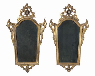 Coppia di Specchierine in Legno Intagliato e Dorato, Venezia Ultimo Quarto XVIII Secolo