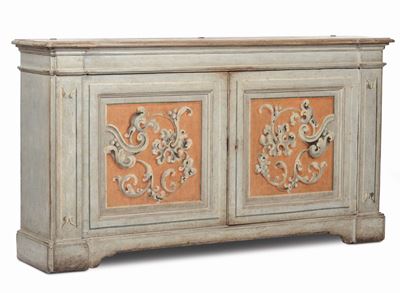 Credenza a Due Sportelli Decorata a Tempera, Emilia Inizi XVIII Secolo