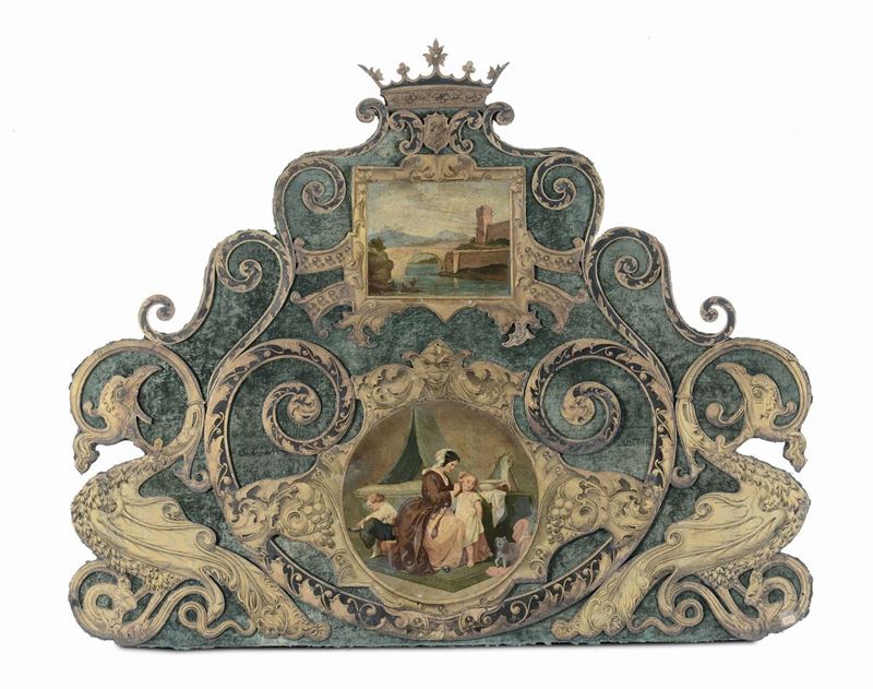 Testata di letto in ferro battuto dipinto e dorato, Napoli XIX secolo  - Asta Bartolozzi, Antiquari dal 1887 - Cambi Casa d'Aste