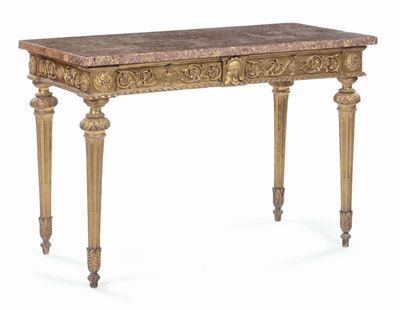 Console in Legno Intagliato e Dorato con Piano in Broccatello, Toscana Ultimo Quarto XVIII Secolo