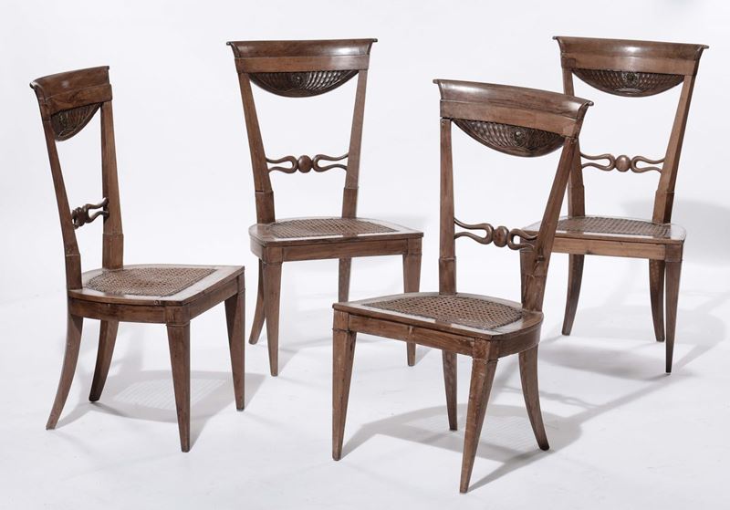 Quattro sedie in noce, epoca Direttorio  - Auction Antique and Old Masters - Cambi Casa d'Aste
