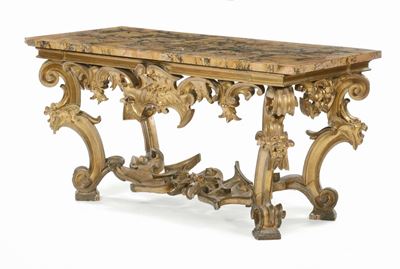 Grande Consolle in Legno Intagliato e Dorato, Roma Prima Metà XVIII Secolo