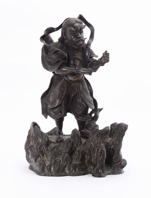 Figura di guerriero con armatura in bronzo, Giappone, epoca Meiji, XIX secolo
