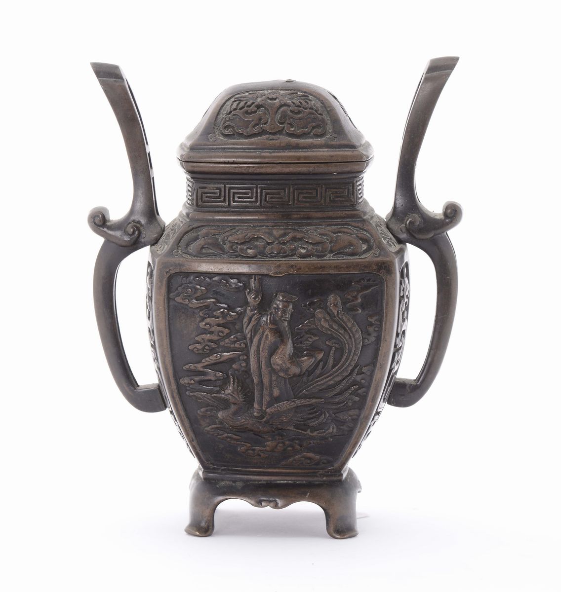 Incensiere con Coperchio in Bronzo a Doppia Ansa Raffigurante Immagine di Guanyin, Giappone, Epoc...