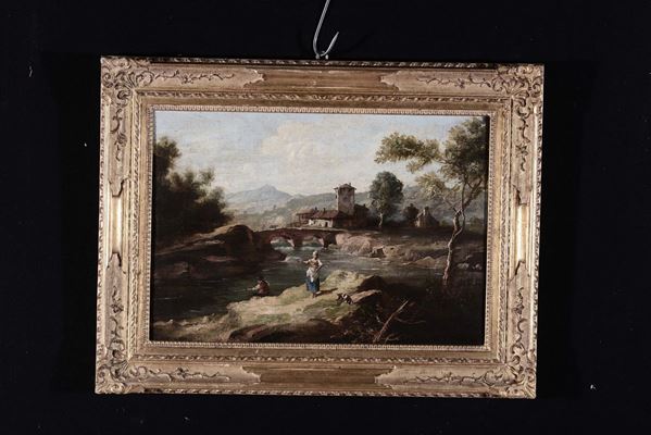Scuola Veneta del XVIII secolo Paesaggio con figure