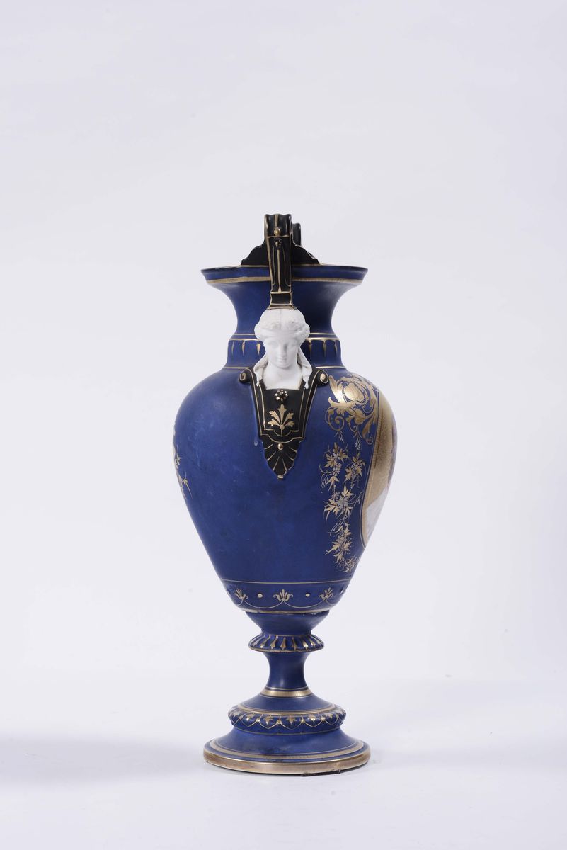 Vaso in Ceramica a Fondo Blu, XX Secolo