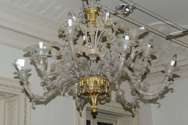 Lampadario in bronzo e vetro di Murano