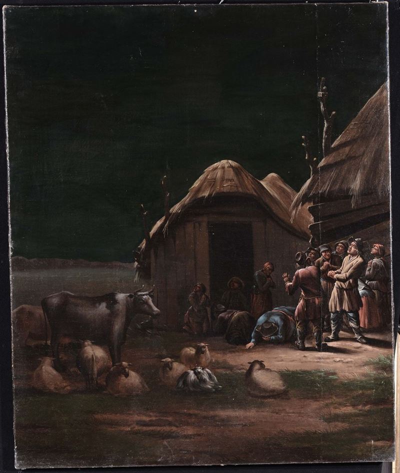 Scuola Olandese della fine del XVIII secolo Scena di villaggio  - Auction Antique and Old Masters - Cambi Casa d'Aste