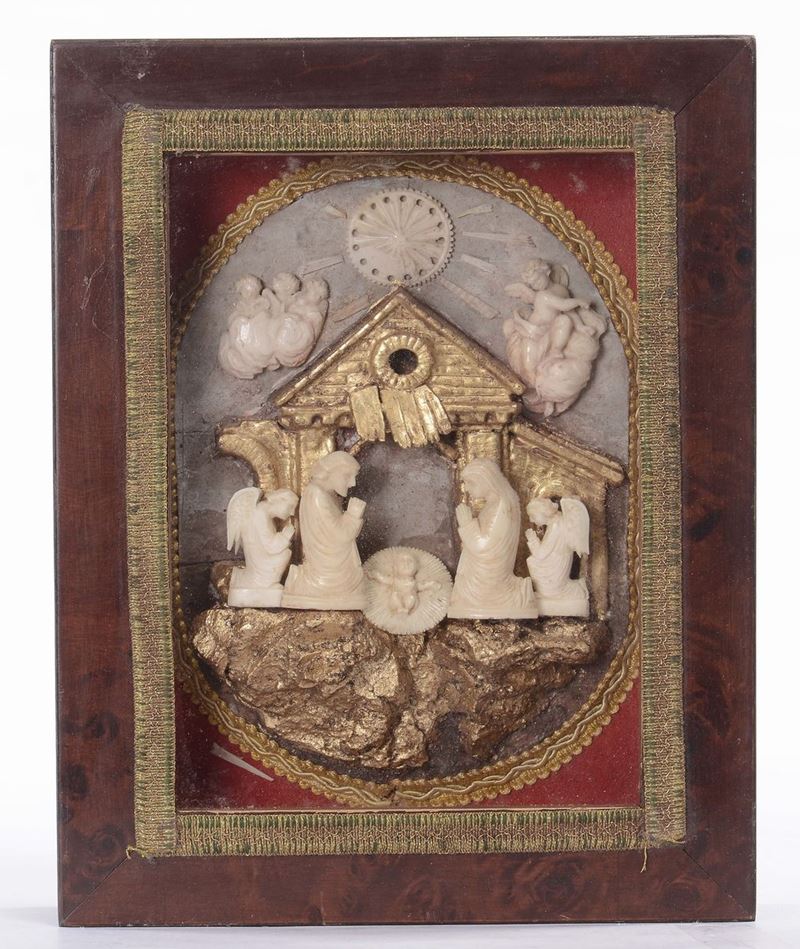 Piccola bacheca contenente scena del presepio in avorio, Sicilia XIX secolo  - Auction Antique and Old Masters - Cambi Casa d'Aste