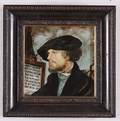 Mattonella in Maiolica Policroma Raffigurante il Ritratto di Bonifacius Amerbach. Manifattura Nor...