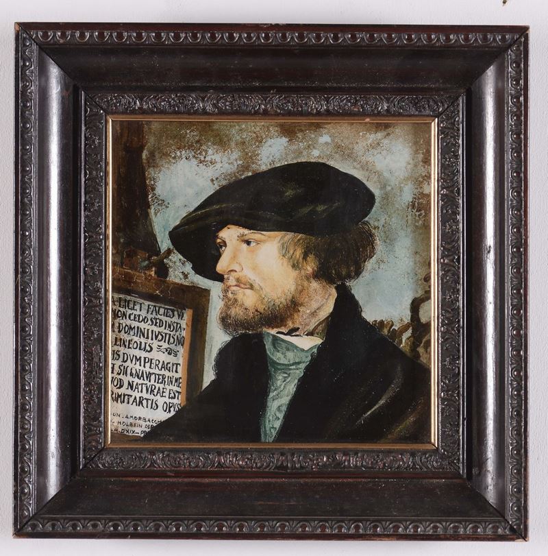 Mattonella in maiolica policroma raffigurante il ritratto di Bonifacius Amerbach. Manifattura nordica del XIX secolo  - Auction Antique and Old Masters - Cambi Casa d'Aste