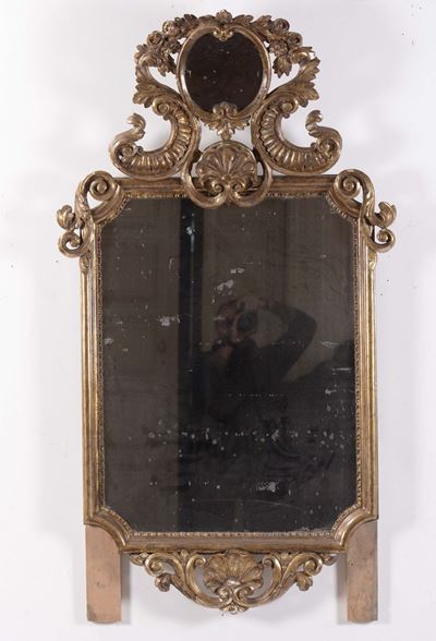 Specchiera Luigi XV in Legno Intagliato e Dorato, Sicilia XVIII Secolo