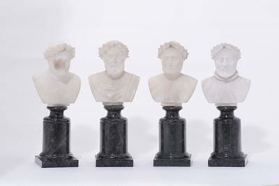 Quattro Bustini in Marmo Raffiguranti i Quattro Poeti, Roma Inizio XIX Secolo