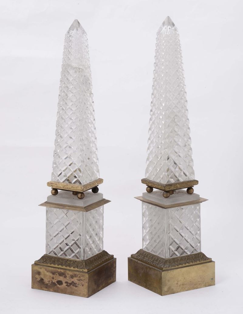 Coppia di obelischi Carlo X in cristallo e bronzo, XIX secolo  - Auction Antique and Old Masters - Cambi Casa d'Aste