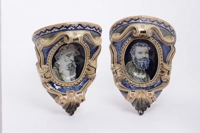 Coppia di Mensole in Maiolica Policroma, Faenza Fine XIX Secolo