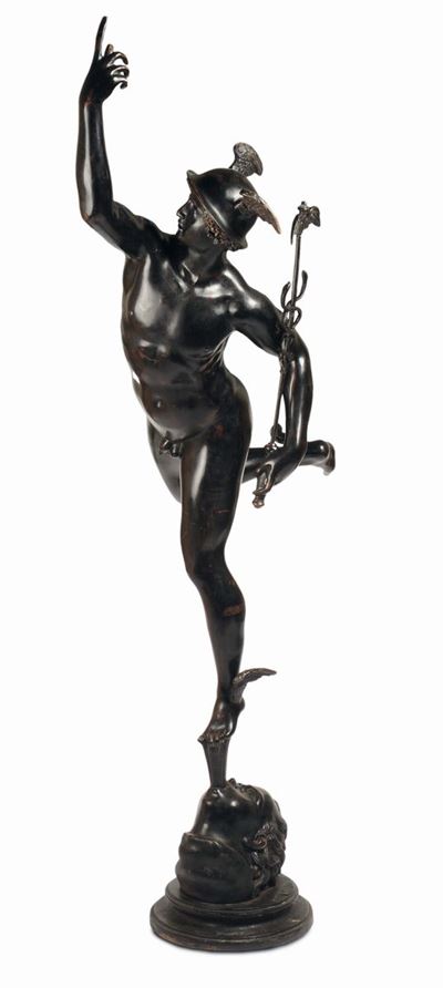 Grande Mercurio Alato in Bronzo Fuso e Patinato, Fonditore Italiano o Francese del XIX Secolo