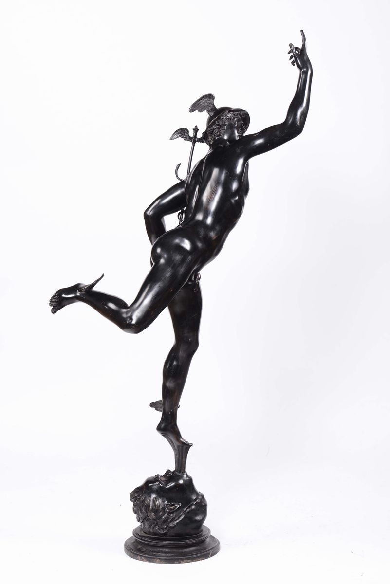 Grande Mercurio Alato in Bronzo Fuso e Patinato, Fonditore Italiano o Francese del XIX Secolo