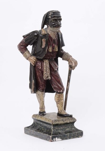 Scultura in Legno Intagliato con Personaggio in Maschera, Venezia XVIII Secolo
