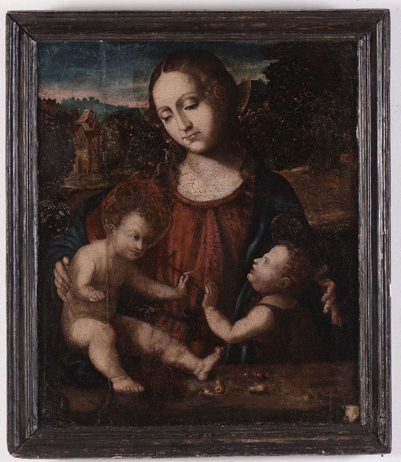 Scuola Lombarda del XVI secolo Madonna con Bambino e San Giovannino  - Asta Antiquariato e Dipinti Antichi - Cambi Casa d'Aste