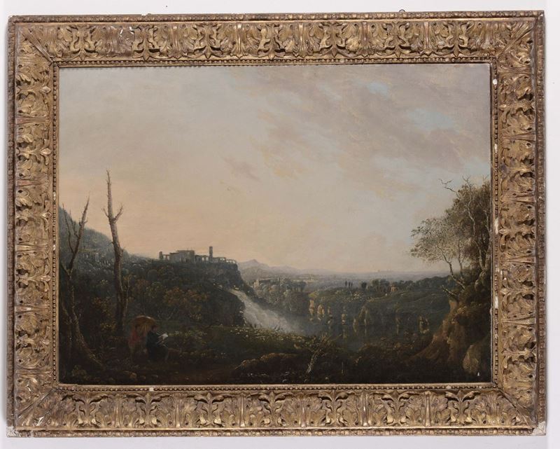 Pittore inglese del XVIII secolo Cascate di Tivoli con personaggi  - Asta Antiquariato e Dipinti Antichi - Cambi Casa d'Aste