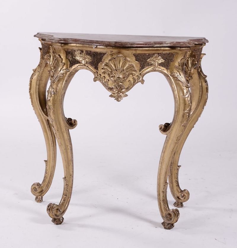 Console Luigi XV in legno intagliato e dorato, XVIII-XIX secolo  - Auction Antique and Old Masters - Cambi Casa d'Aste