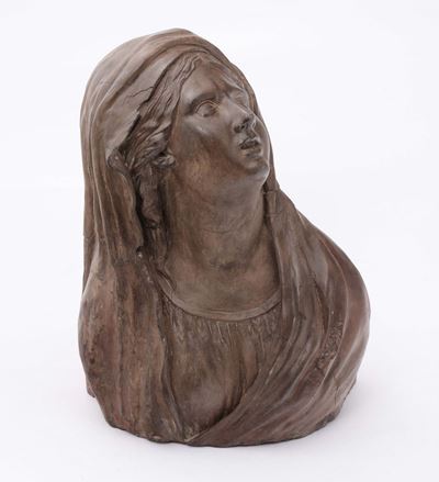 Scultura in Terracotta Raffigurante Testa di Madonna, XVII Secolo