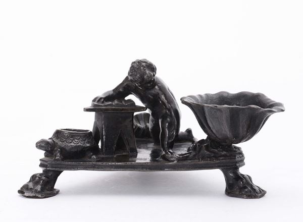 A molten, chiselled and patinated bronze inkwell, Venetian or German art, 16th century