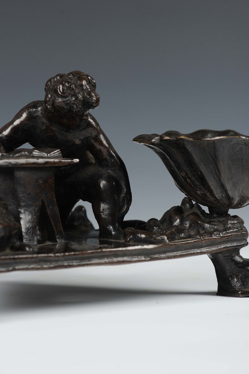 Calamaio in Bronzo Fuso, Cesellato e Patinato, Arte Veneta o Tedesca del XVI Secolo