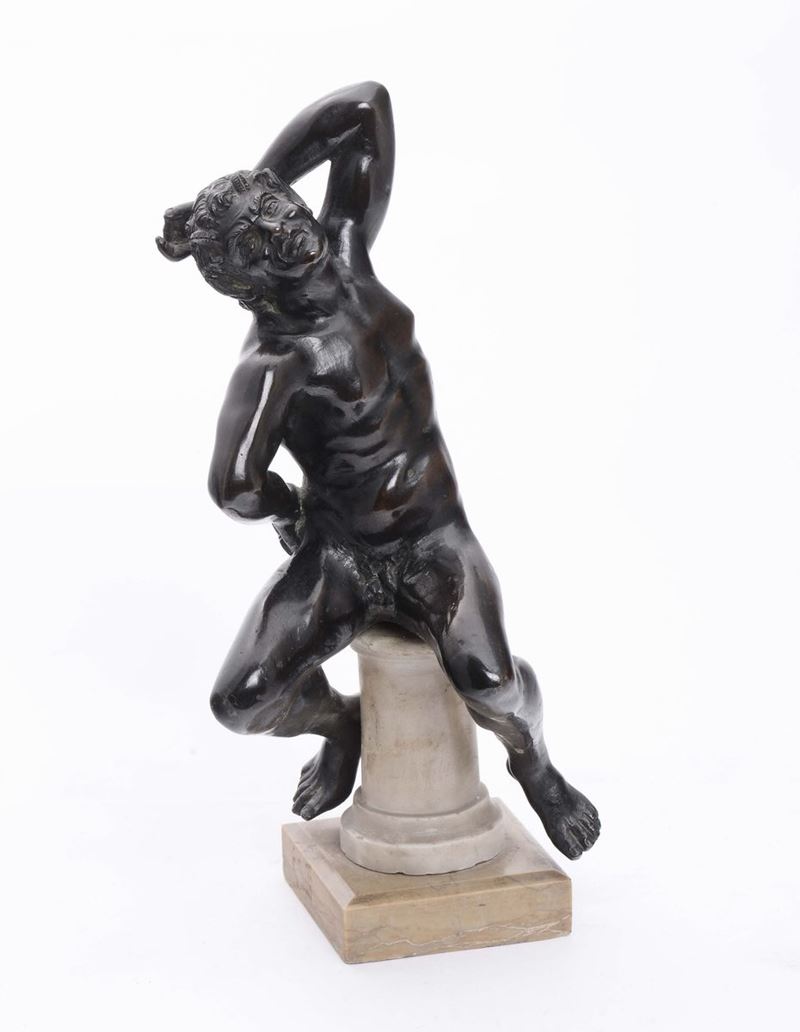 A molten and chiselled bronze sculpture representing a mythological figure on a white marble base, art of the 18th century  - Auction Sculpture and Works of Art - Cambi Casa d'Aste