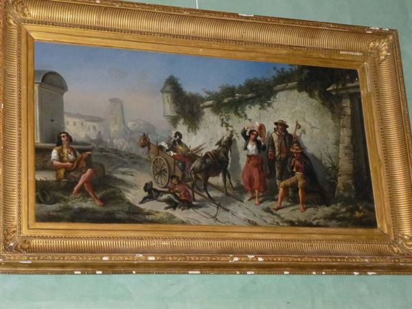 Nicola Palizzi (1820-1870), attribuito a Carro con personaggi e animali
