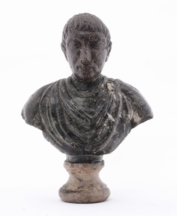 A male bust with porphyry head and green marble tunic dress, Italian art, 16th -17th century