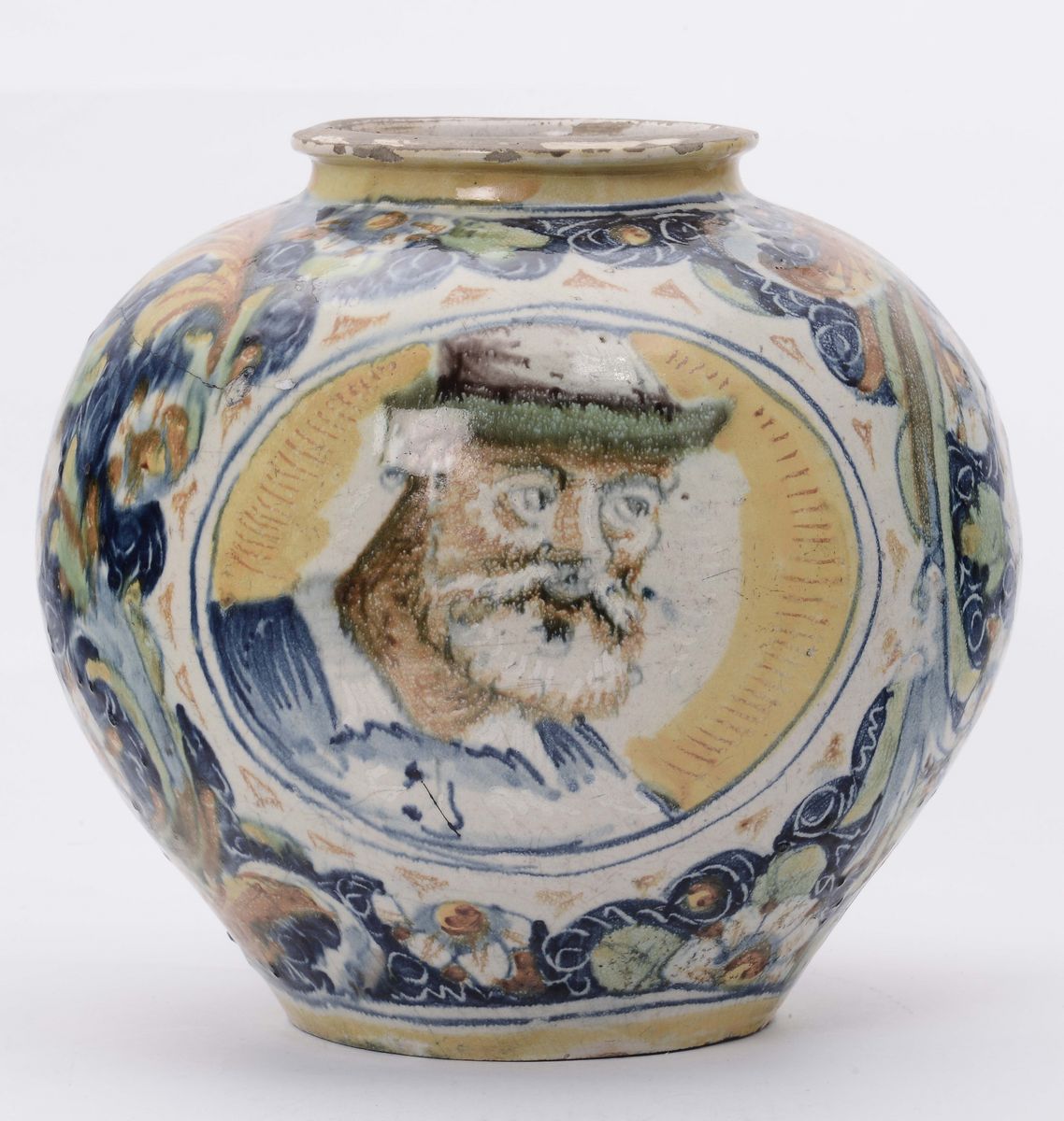 Boccia di Maiolica a Doppio Medaglione, Venezia XVI Secolo