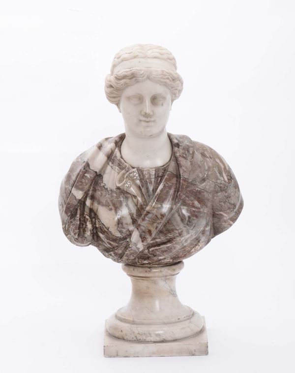 Scultura in marmo bianco e breccia raffigurante busto femminile, XIX-XX secolo