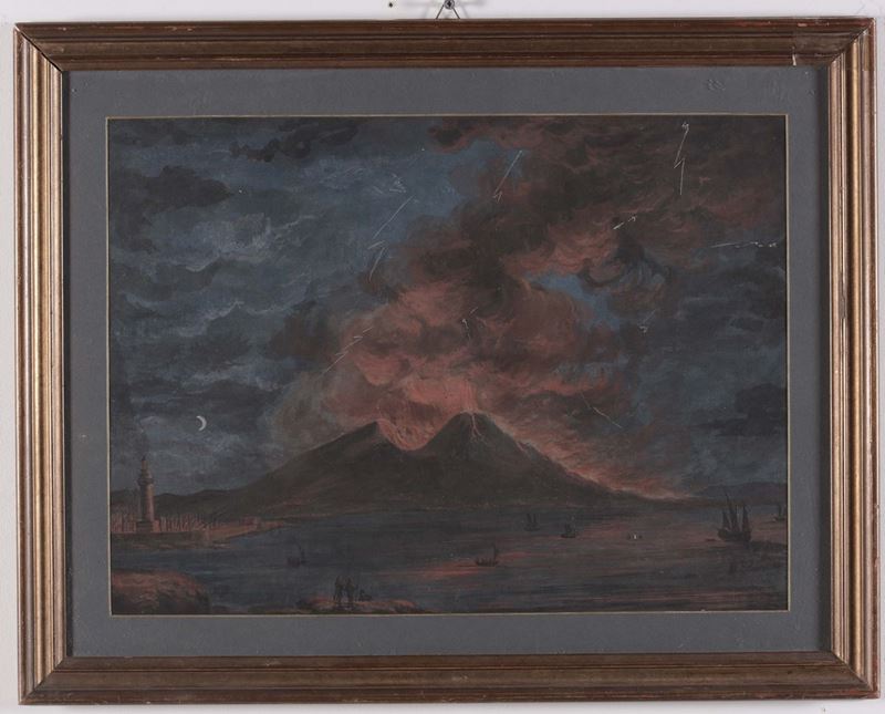 Anonimo del XIX secolo Eruzione notturna del Vesuvio  - Asta Antiquariato e Dipinti Antichi - Cambi Casa d'Aste