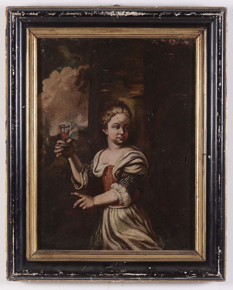 Scuola del XVIII secolo Fanciulla con bicchiere di vino  - Asta Antiquariato e Dipinti Antichi - Cambi Casa d'Aste