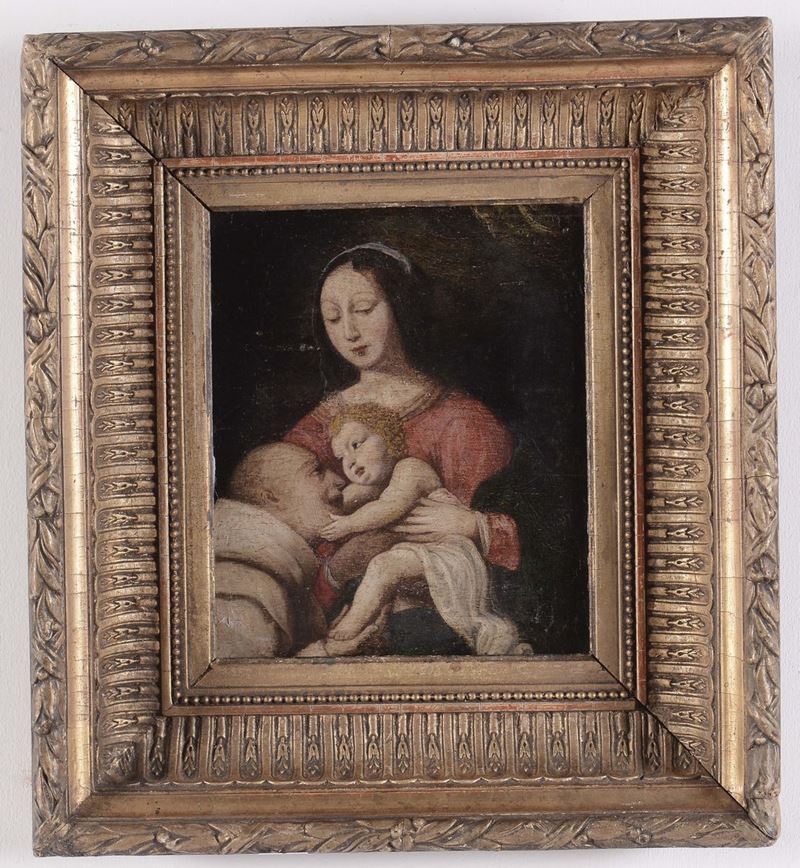 Scuola del XVIII secolo Madonna con Bambino e Santo  - Auction Antique and Old Masters - Cambi Casa d'Aste
