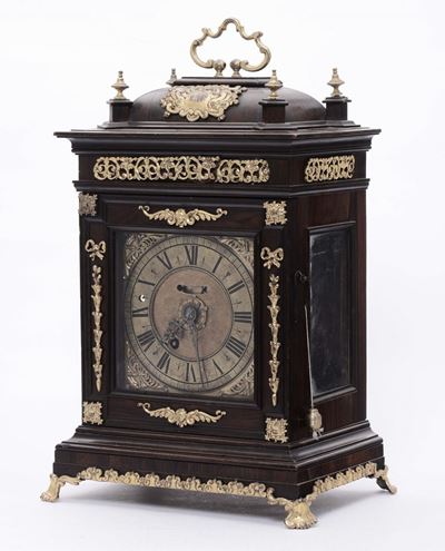 Orologio Romana in Legno Lastronato con Palissandro, Bronzi Dorati, Agost Aymonner a Roma