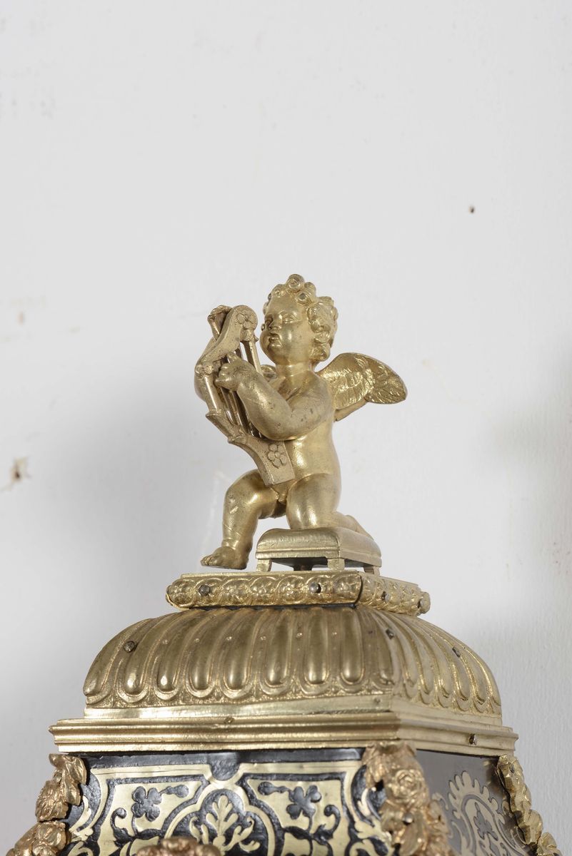 Piccolo Orologio Boulle in Legno Lastronato, XIX Secolo