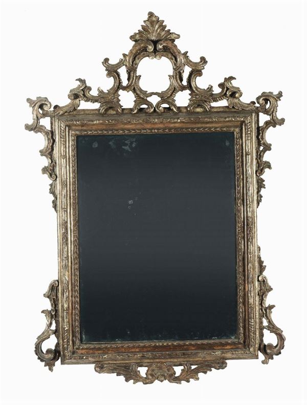 Specchiera Luigi XV in legno dorato a mecca, XVIII-XIX secolo