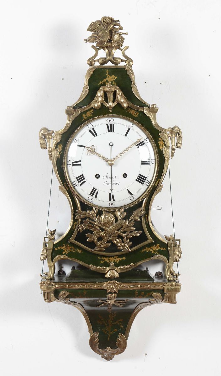 Orologio Cartel Luigi XV laccato a motivo floreale, Robert & Corvoisier  - Asta Antiquariato e Dipinti Antichi - Cambi Casa d'Aste